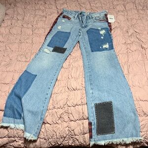 Free People Light Blue Patchwork Flare Jeans